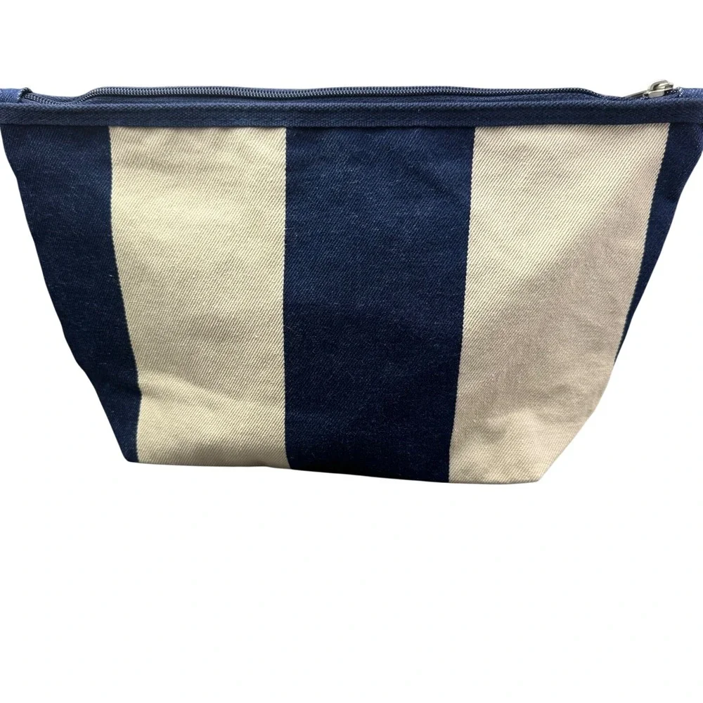 Disney Mickey Mouse Vintage Striped Canvas & Denim Cosmetic Bag Navy Cream Pouch
